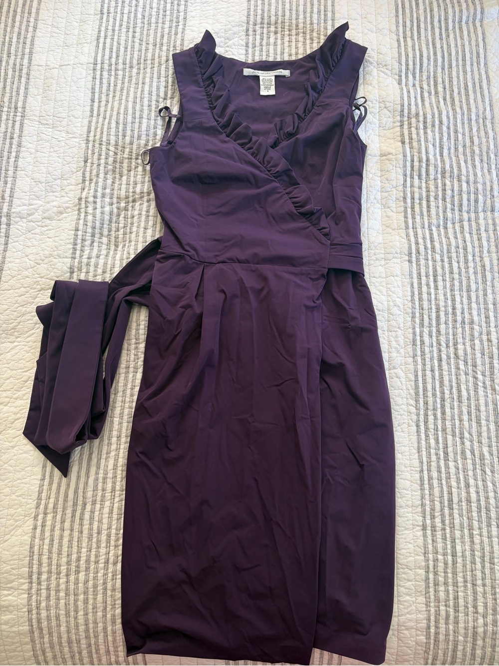 Diane Von Furstenberg Purple Wrap Dress with Ruffle Trim